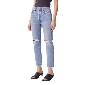 NEW AGOLDE Riley High Rise Straight Crop Jeans, Distressed - Women's 27 / 4